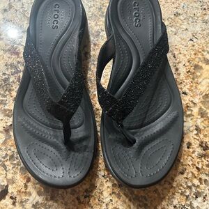 CROCS Black Sequins Sandals Ergonomic Comfort Footbed
